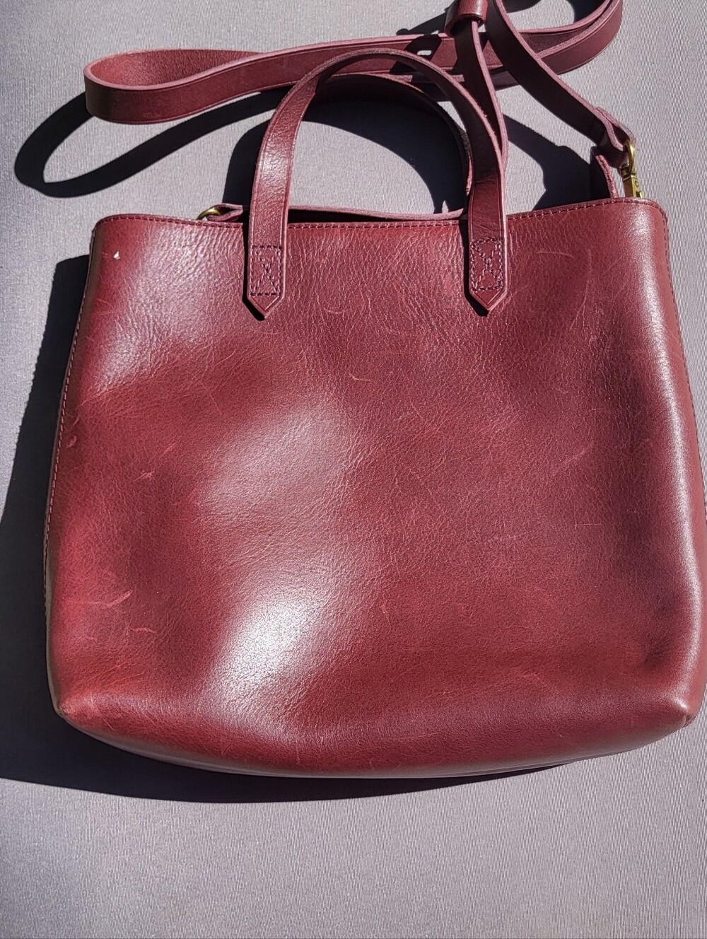 Madewell Classic Burgundy Leather Crossbody Tote Bag With Handles